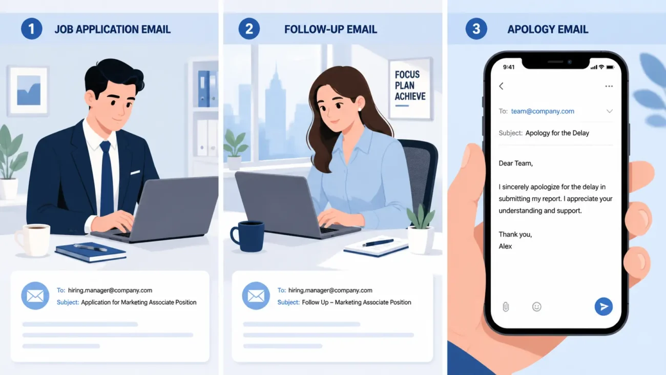 Email sign offs for job application follow-up and apology