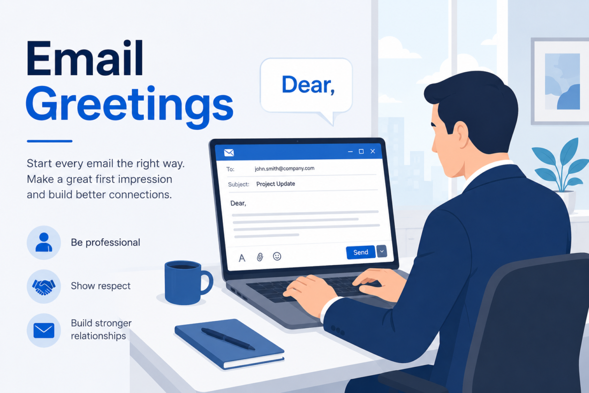 professional email greeting examples on a computer screen