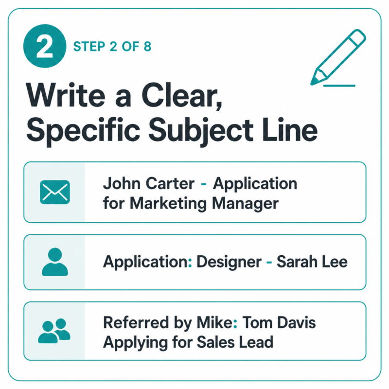 Three subject line formula examples for emailing a job application
