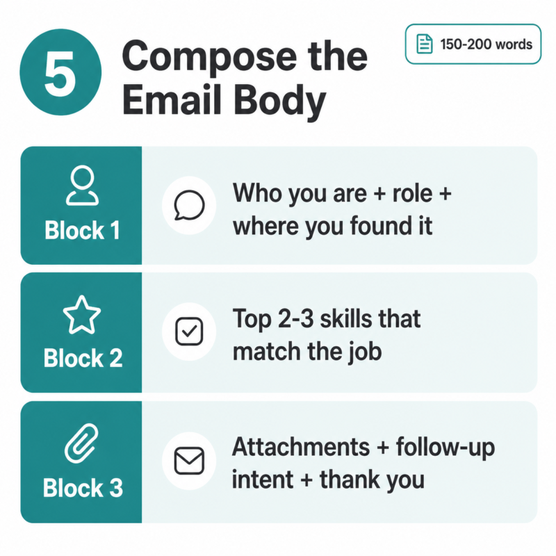 Three paragraph structure diagram for writing a job application email body