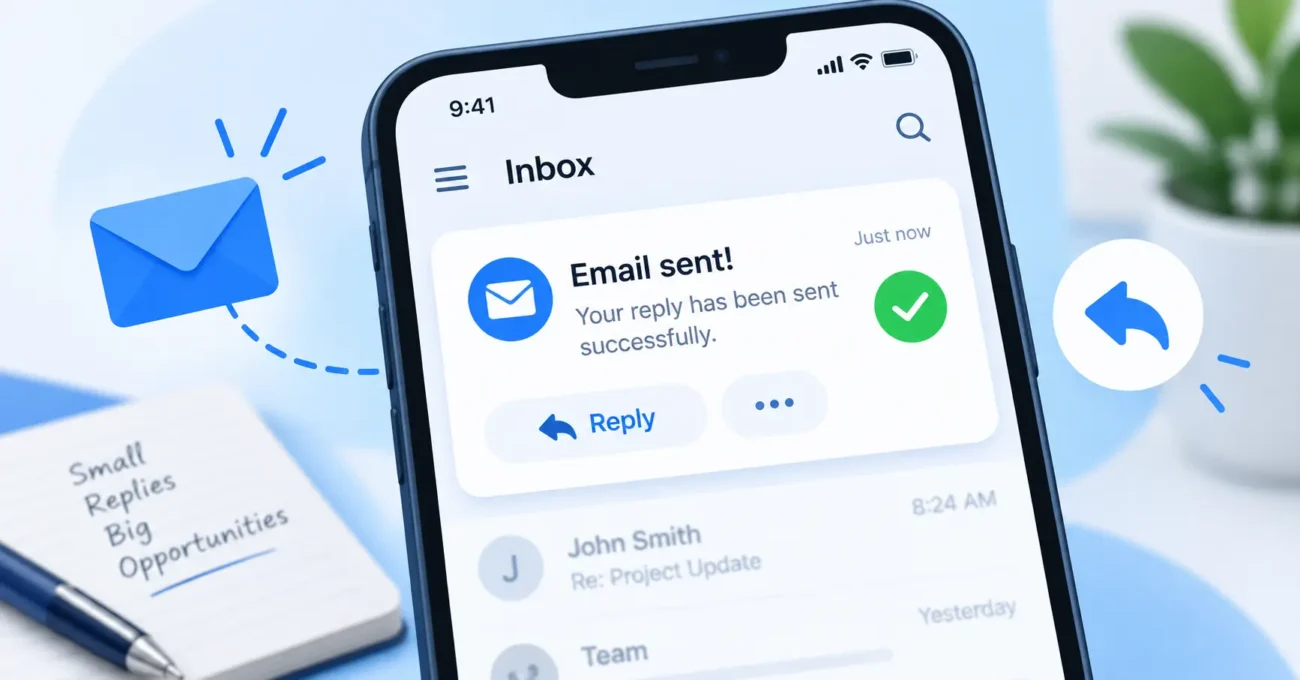 Email notification showing a reply on a smartphone screen